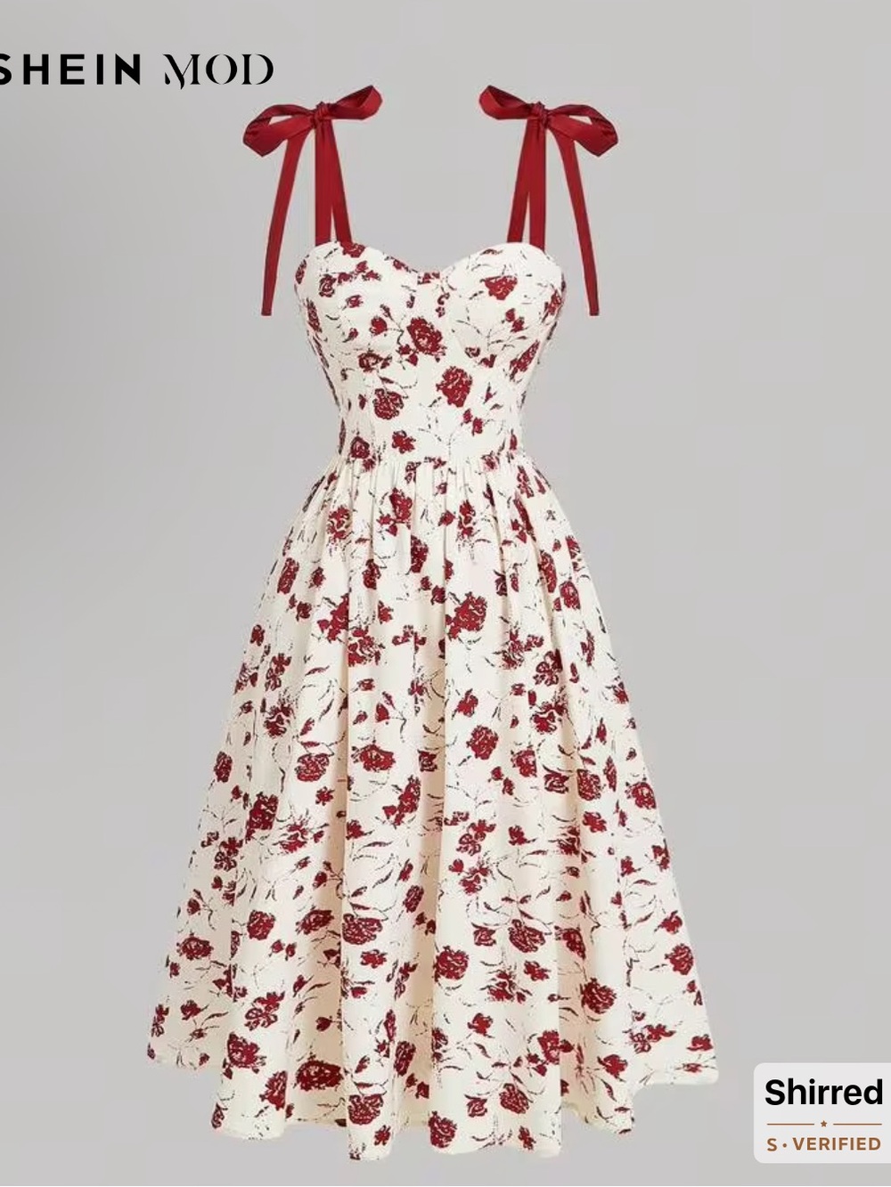 Girls White and Red Floral Tie-Shoulder Sundress